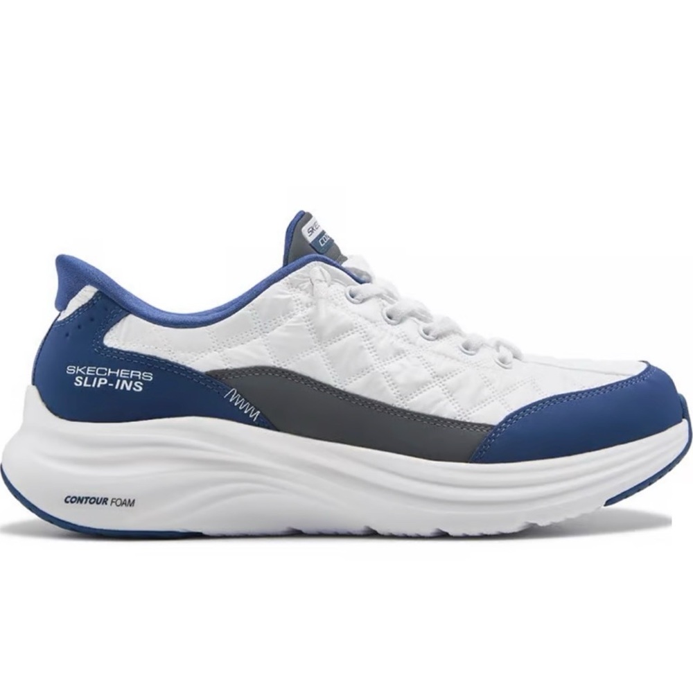 Men’s Slip In Contour Foam Cozy Fit Skechers White & Navy Athletic Shoes 12 NEW - Picture 5 of 8